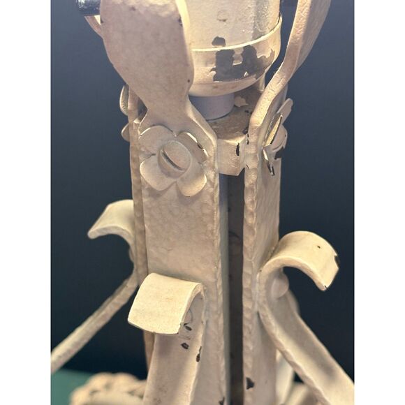 Vintage Wrought Iron Metal Table Lamp White Farmhouse - Picture 6 of 8